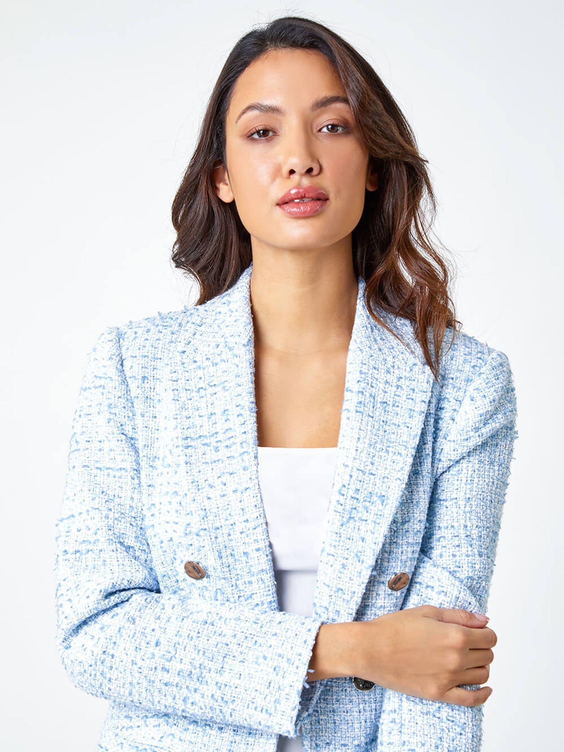 Buy Roman Blue Textured Check Boucle Blazer Jacket from Next USA