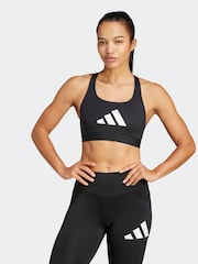 adidas Black Powerreact Big Logo Low Impact Bra - Image 1 of 9