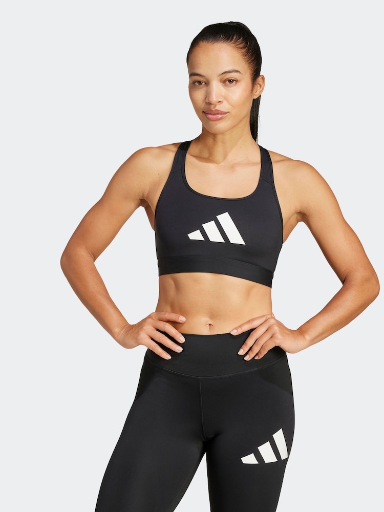adidas Black Powerreact Big Logo Low Impact Bra - Image 1 of 9