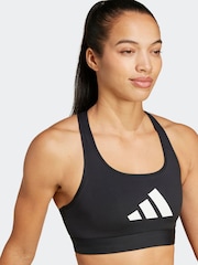 adidas Black Powerreact Big Logo Low Impact Bra - Image 6 of 9