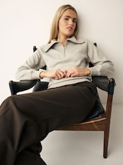 Natural Cosy Zip Funnel Neck Long Sleeve Jumper - Image 1 of 6