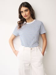 Marineblau/Weiss - Kurzärmeliges T-Shirt mit Rundhalsausschnitt aus 100 % Baumwolle - Bild 1 von 6