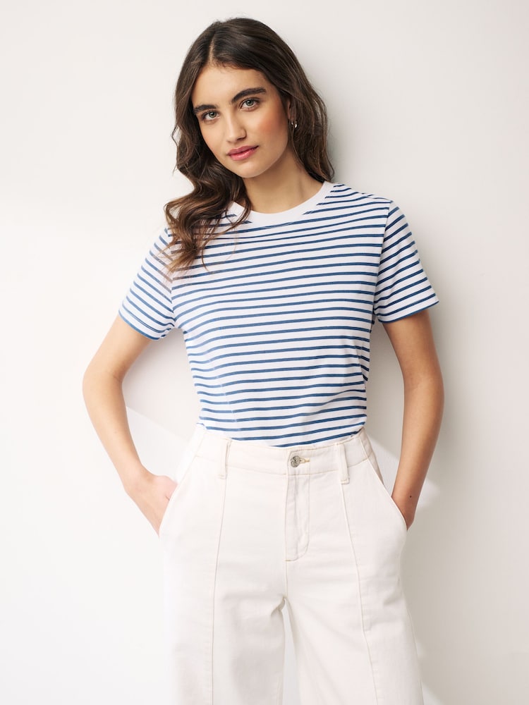 Marineblau/Weiss - Kurzärmeliges T-Shirt mit Rundhalsausschnitt aus 100 % Baumwolle - Bild 1 von 6