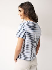 Marineblau/Weiss - Kurzärmeliges T-Shirt mit Rundhalsausschnitt aus 100 % Baumwolle - Bild 3 von 6