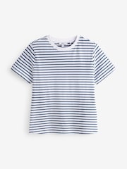 Marineblau/Weiss - Kurzärmeliges T-Shirt mit Rundhalsausschnitt aus 100 % Baumwolle - Bild 5 von 6