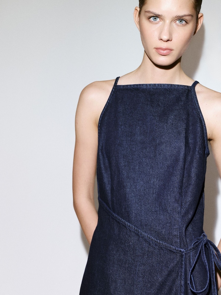 Mango Blue Denim Sleeveless Summer Dress - Image 1 of 7