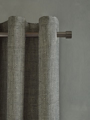 Black/White Monochrome Woven Geometric Eyelet Lined Curtains - Image 5 of 6