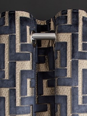 Navy Blue Next Collection Luxe Fretwork Heavyweight Velvet Eyelet Lined Curtains - Image 3 of 6