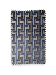 Navy Blue Next Collection Luxe Fretwork Heavyweight Velvet Eyelet Lined Curtains - Image 4 of 6