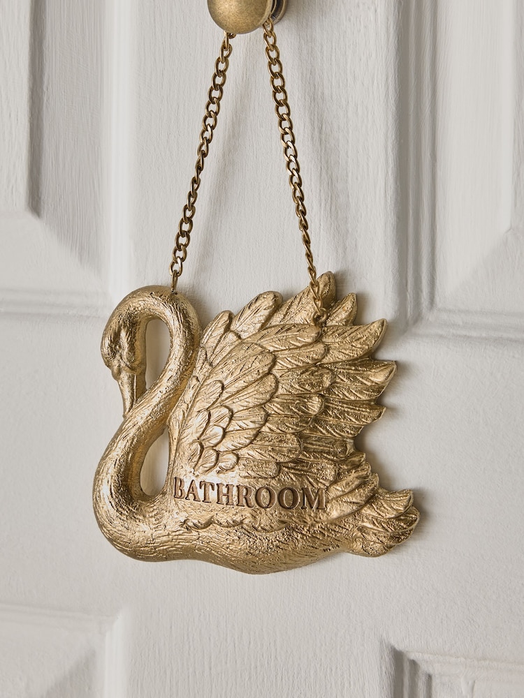 Gold Swan Bathroom Sign Ornament - Image 1 of 4 Gold Swan Bathroom Sign Ornament - Image 1 of 4