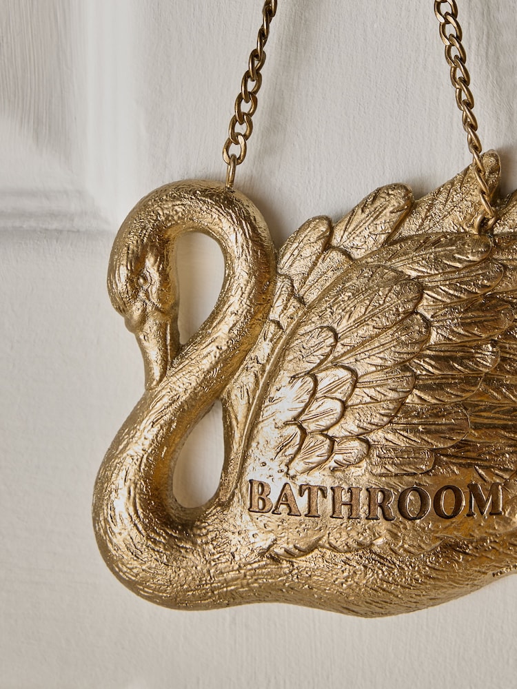 Gold Swan Bathroom Sign Ornament - Image 2 of 4 Gold Swan Bathroom Sign Ornament - Image 2 of 4