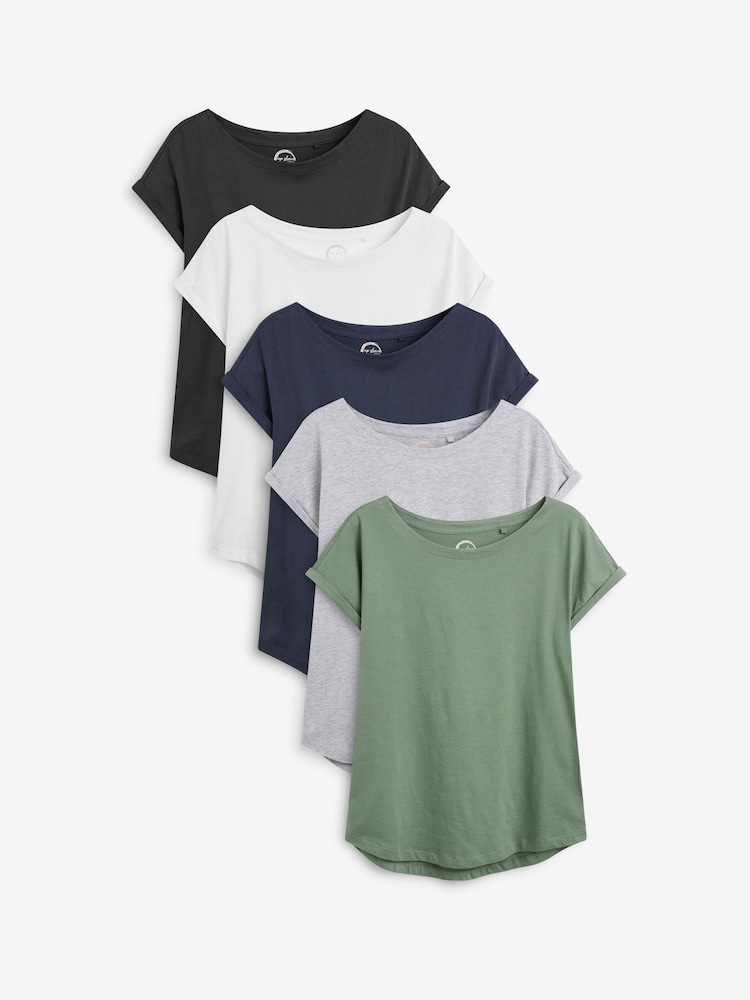 Grey/White/Black/Navy Blue/Khaki Green Cap Sleeve T-Shirts 5 Pack - Image 1 of 1