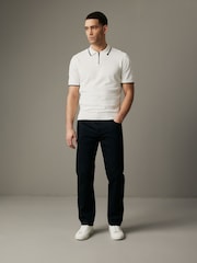 White Knitted Textured Panel Regular Fit Polo Shirt - Image 2 of 10