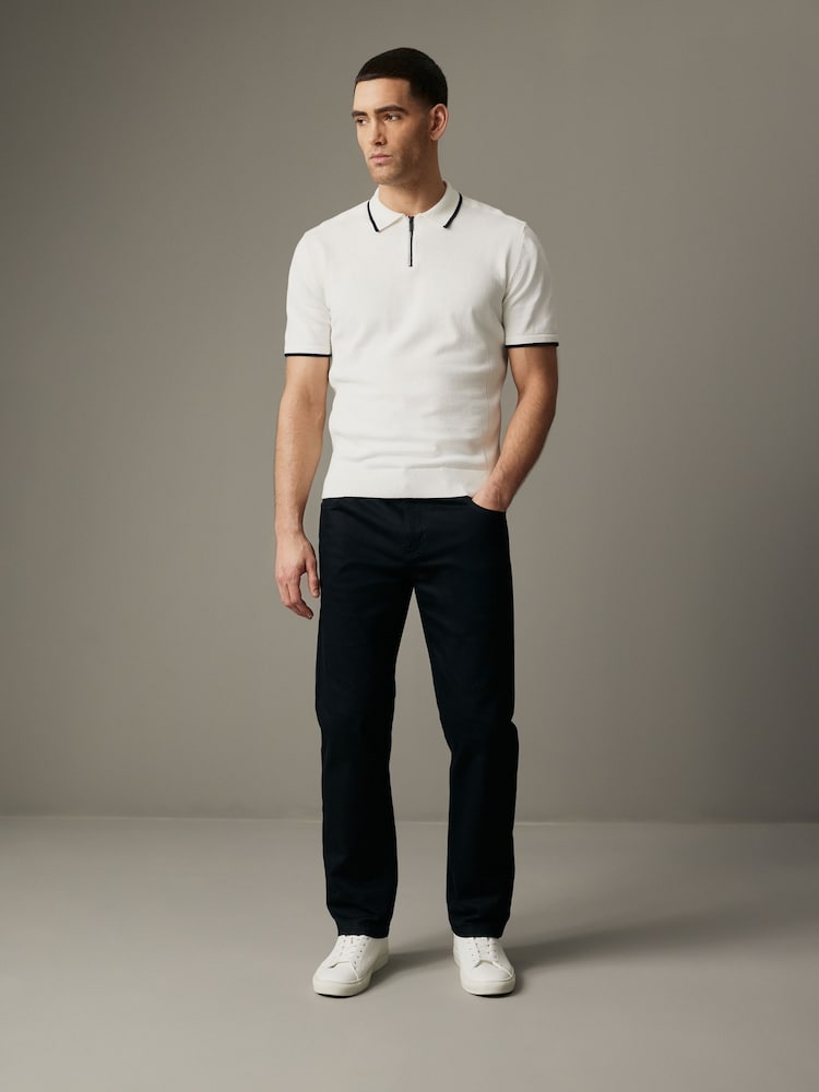 White Knitted Textured Panel Regular Fit Polo Shirt - Image 2 of 10