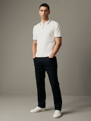White Knitted Textured Panel Regular Fit Polo Shirt - Image 3 of 10