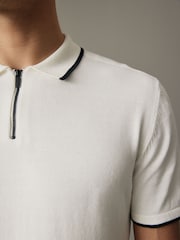White Knitted Textured Panel Regular Fit Polo Shirt - Image 6 of 10