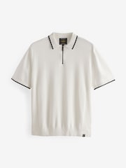 White Knitted Textured Panel Regular Fit Polo Shirt - Image 8 of 10