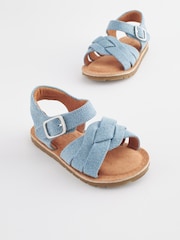 Blue Standard Fit (F) Leather Woven Ankle Strap Sandals - Image 1 of 7