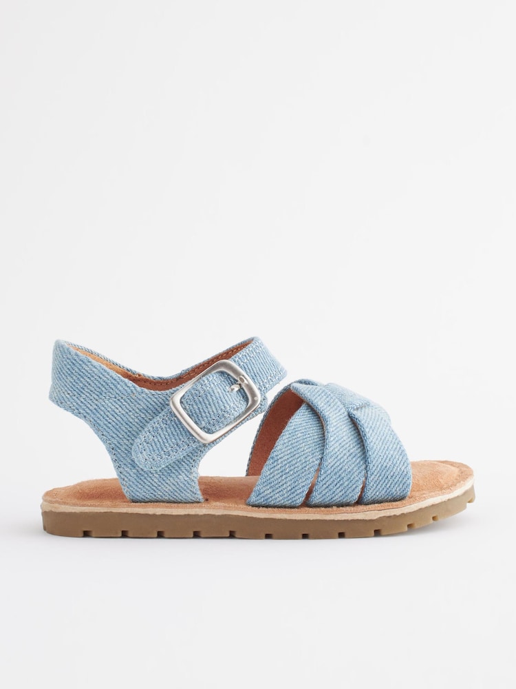 Blue Standard Fit (F) Leather Woven Ankle Strap Sandals - Image 2 of 7
