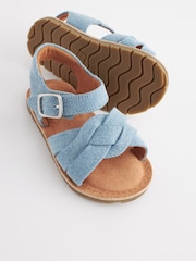 Blue Standard Fit (F) Leather Woven Ankle Strap Sandals - Image 3 of 7