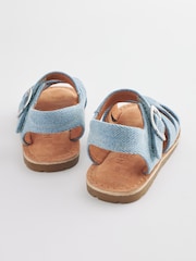 Blue Standard Fit (F) Leather Woven Ankle Strap Sandals - Image 4 of 7
