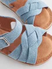 Blue Standard Fit (F) Leather Woven Ankle Strap Sandals - Image 5 of 7