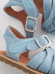 Blue Standard Fit (F) Leather Woven Ankle Strap Sandals - Image 6 of 7