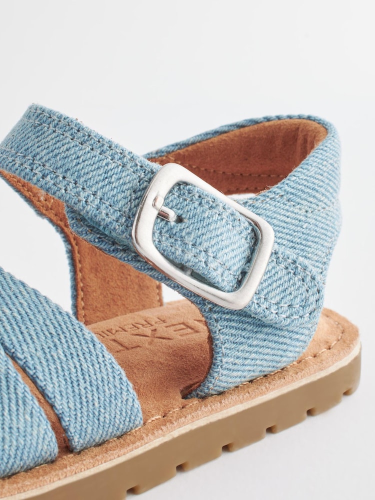 Blue Standard Fit (F) Leather Woven Ankle Strap Sandals - Image 7 of 7