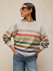 White Stuff Natural Cleo Longline Stripe Sweat Top - Image 1 of 6