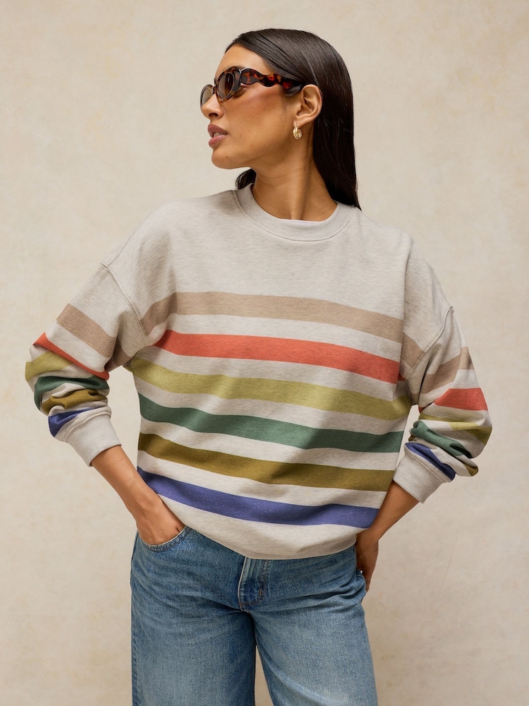White Stuff Natural Cleo Longline Stripe Sweat Top - Image 1 of 6 White Stuff Natural Cleo Longline Stripe Sweat Top - Image 1 of 6