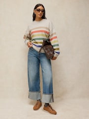 White Stuff Natural Cleo Longline Stripe Sweat Top - Image 4 of 6