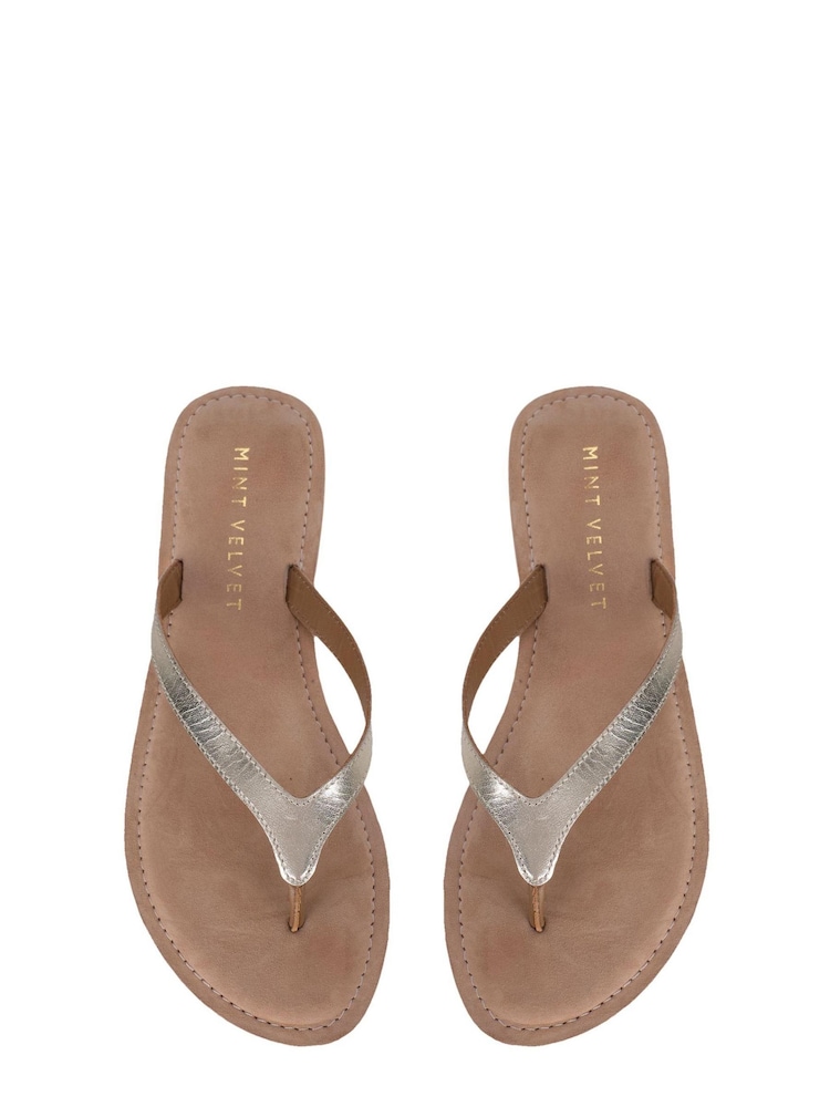 Mint Velvet Gold Ellen Flip Flops - Image 2 of 3 Mint Velvet Gold Ellen Flip Flops - Image 2 of 3