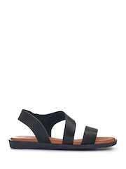 Pavers Black Elasticated Leather Sandals - Image 1 of 5