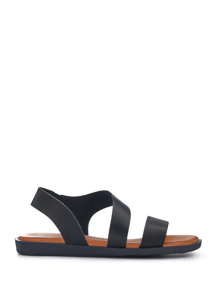 Pavers Black Elasticated Leather Sandals - Image 1 of 5