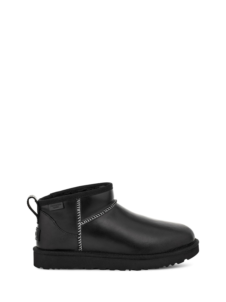 UGG Black Classic Ultra Mini Leather Boots - Image 1 of 6