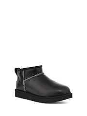 UGG Black Classic Ultra Mini Leather Boots - Image 3 of 6