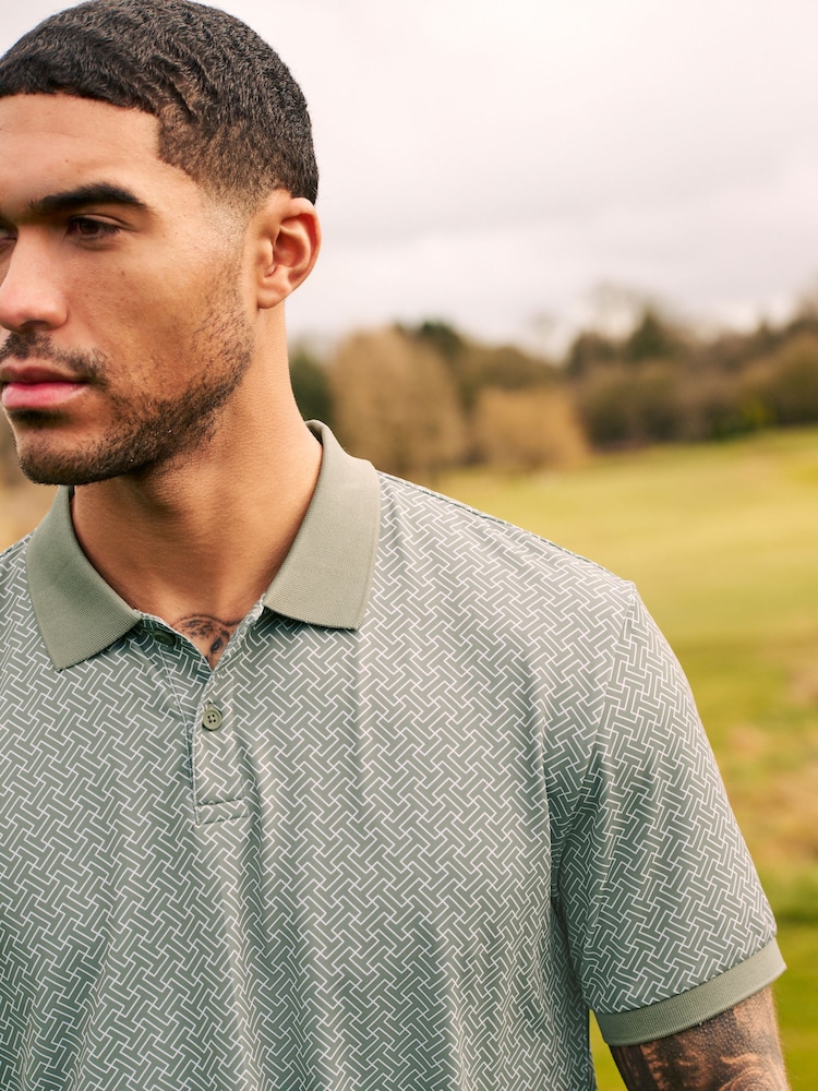 Sage Green Print Golf Polo Shirt - Image 1 of 8