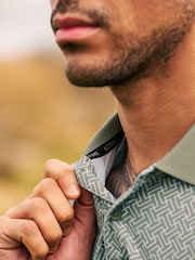 Sage Green Print Golf Polo Shirt - Image 5 of 8