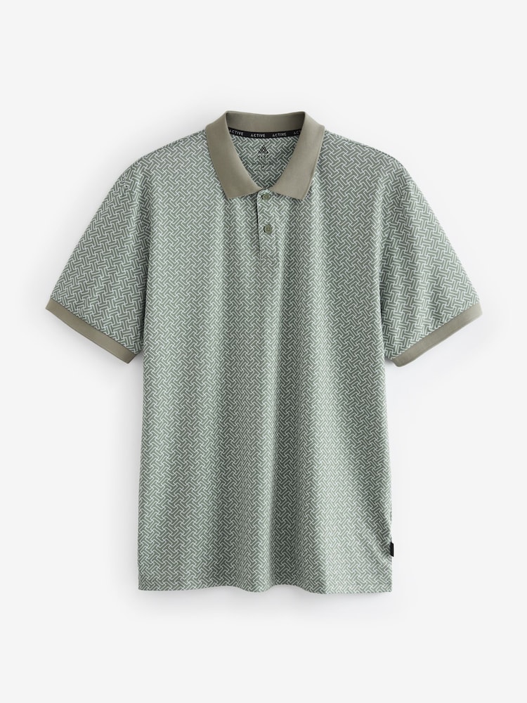 Sage Green Print Golf Polo Shirt - Image 6 of 8