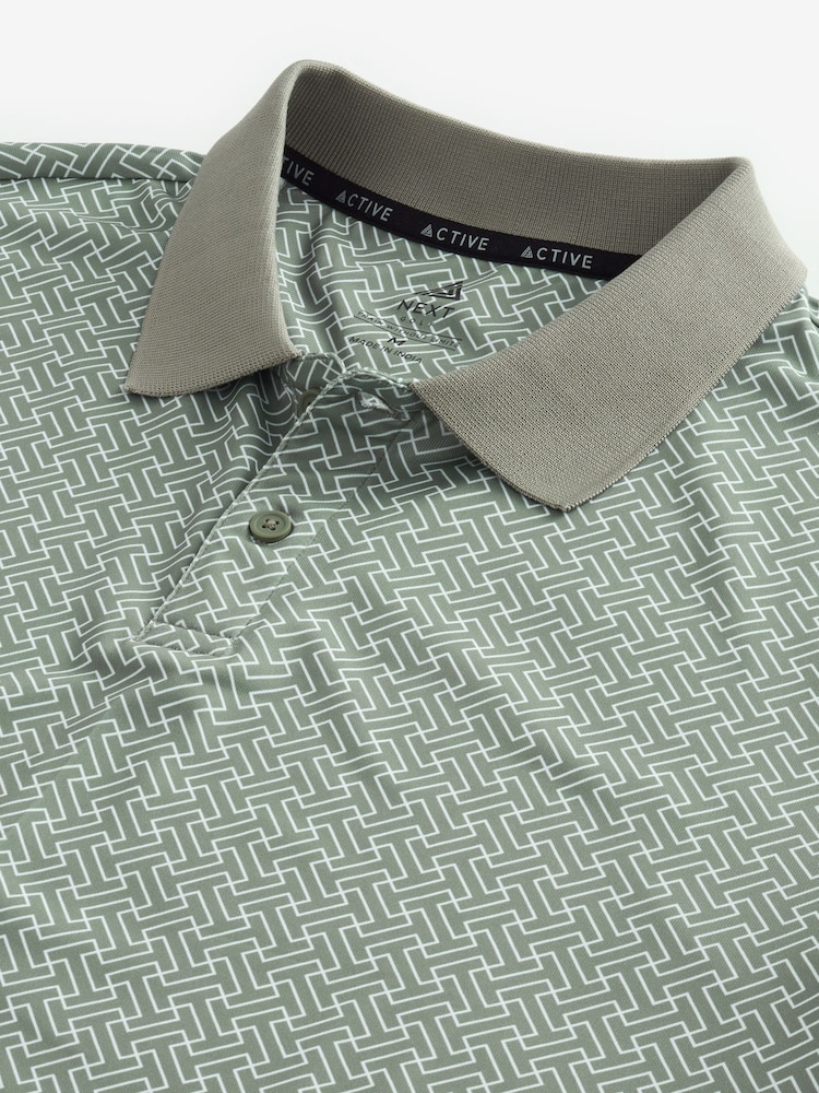 Sage Green Print Golf Polo Shirt - Image 7 of 8