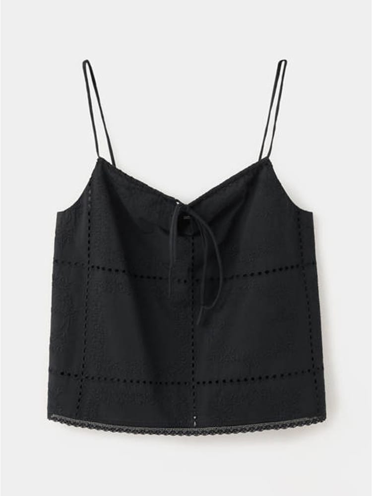 Mango Black Broderie Sleeveless Blouse - Image 1 of 3