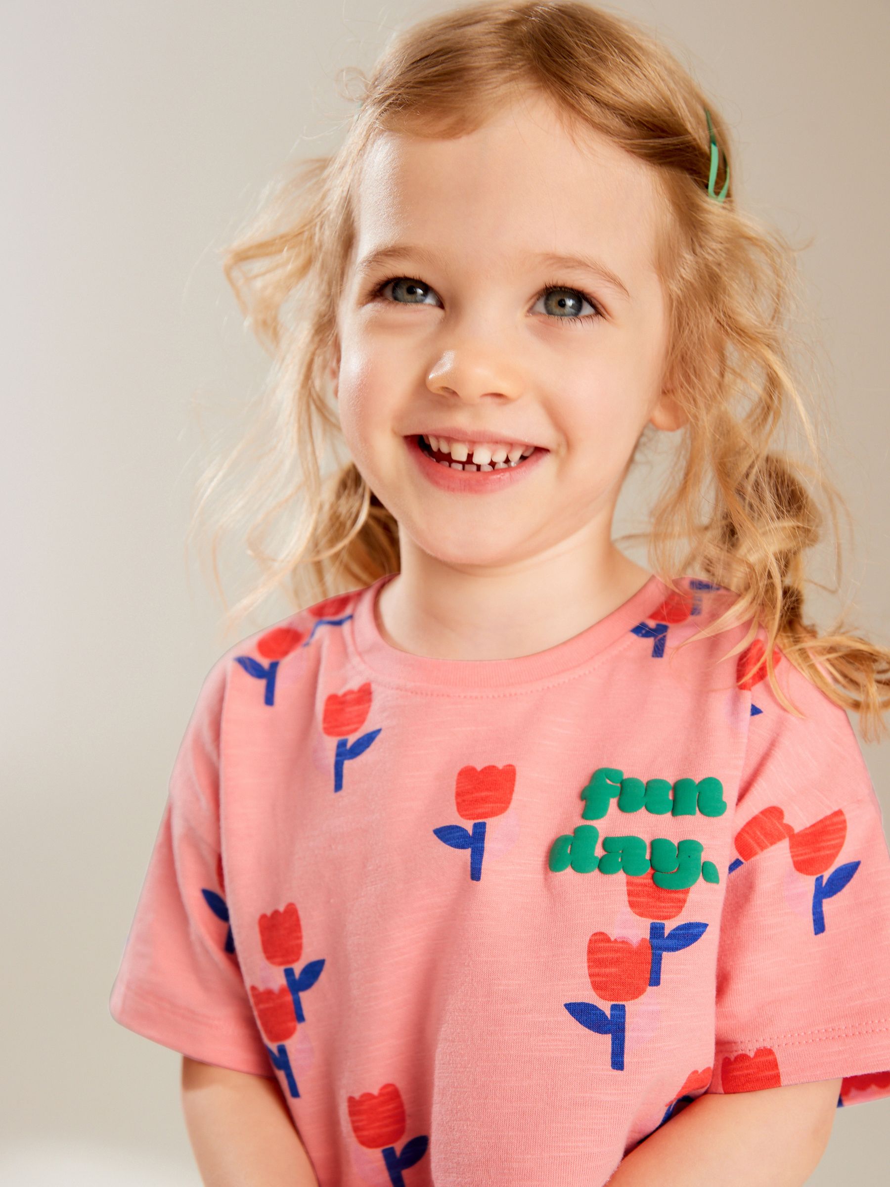 Pink Tulip Flower Print Short Sleeve Top and Shorts Set (3mths-7yrs) - Image 2 of 7