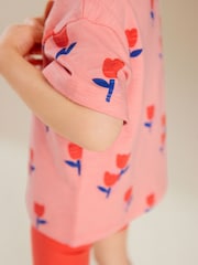 Pink Tulip Flower Print Short Sleeve Top and Shorts Set (3mths-7yrs) - Image 4 of 7