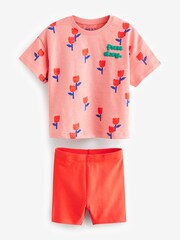 Pink Tulip Flower Print Short Sleeve Top and Shorts Set (3mths-7yrs) - Image 5 of 7