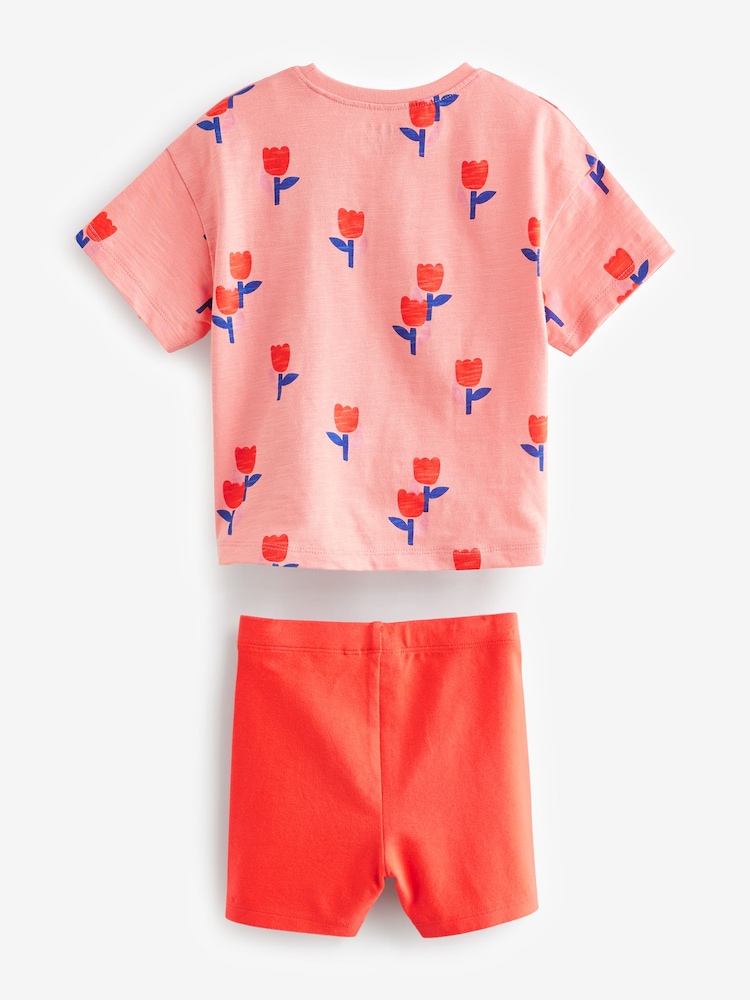 Pink Tulip Flower Print Short Sleeve Top and Shorts Set (3mths-7yrs) - Image 6 of 7
