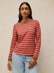 White Stuff Pink Clara Stripe Embroidered T-Shirt - Image 1 of 6