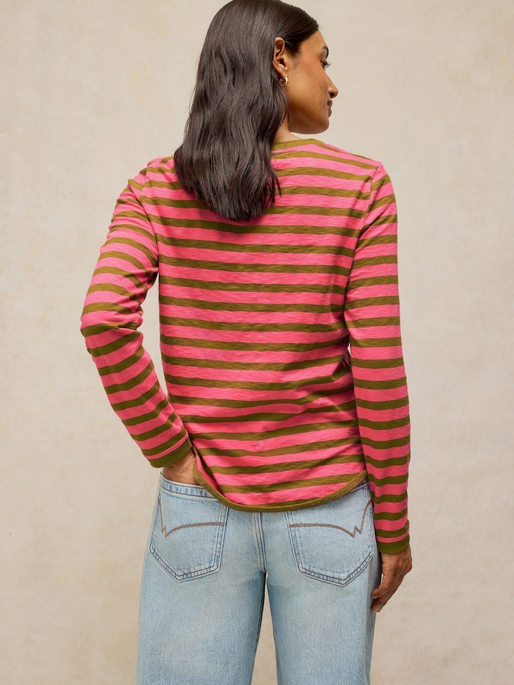 White Stuff Pink Clara Stripe Embroidered T-Shirt - Image 2 of 6