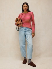 White Stuff Pink Clara Stripe Embroidered T-Shirt - Image 4 of 6