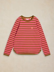 White Stuff Pink Clara Stripe Embroidered T-Shirt - Image 5 of 6