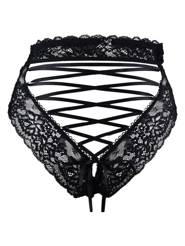 Pour Moi Black Suspense Lace-Up Back Deep Knickers - Image 7 of 7